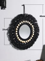 miroir boho blanc macramé franges artisanal crochet peigne protection chambre salon