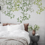 autocollant mural moderne floral feuilles fleurs vert clair gris clair taille 60cm 50cm 40cm