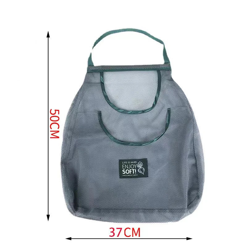 sac rangement maille gris vert moderne poignées crochets LIFE IS HARD ENJOY SOFT
