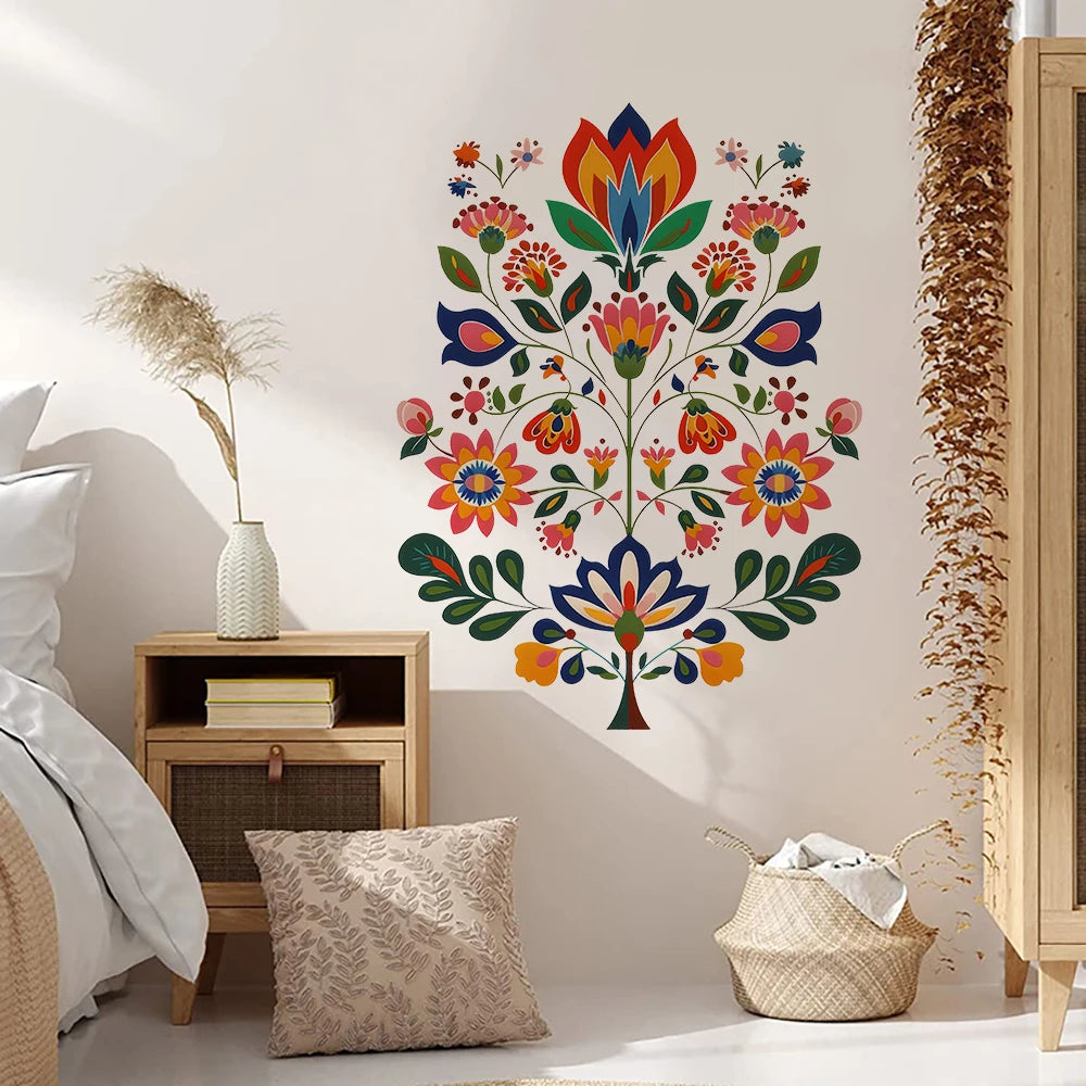 autocollants muraux floraux traditionnels multicolores résistants l'eau chambre salon pièces humides