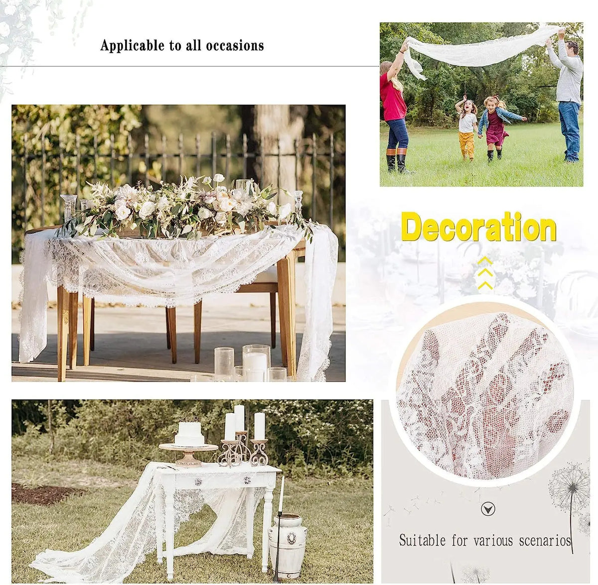 nappe table broderie florale dentelle noir blanc élégante réutilisable mariage fêteextérieurhôtel