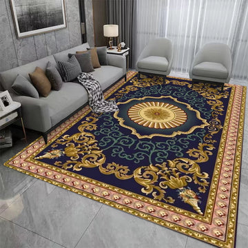 tapis salon chambre marron blanc motif floral classique élégant décoration maison intérieur moderne rectangulaire