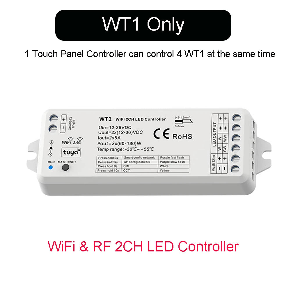 contrôleur éclairage led blanc moderne variateur zones tactile 12v 24v 36v wlan rf 4096