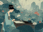 toile art paysage traditionnel poisson koi fleur cerisier temple lotus décoration intérieure murale cadre