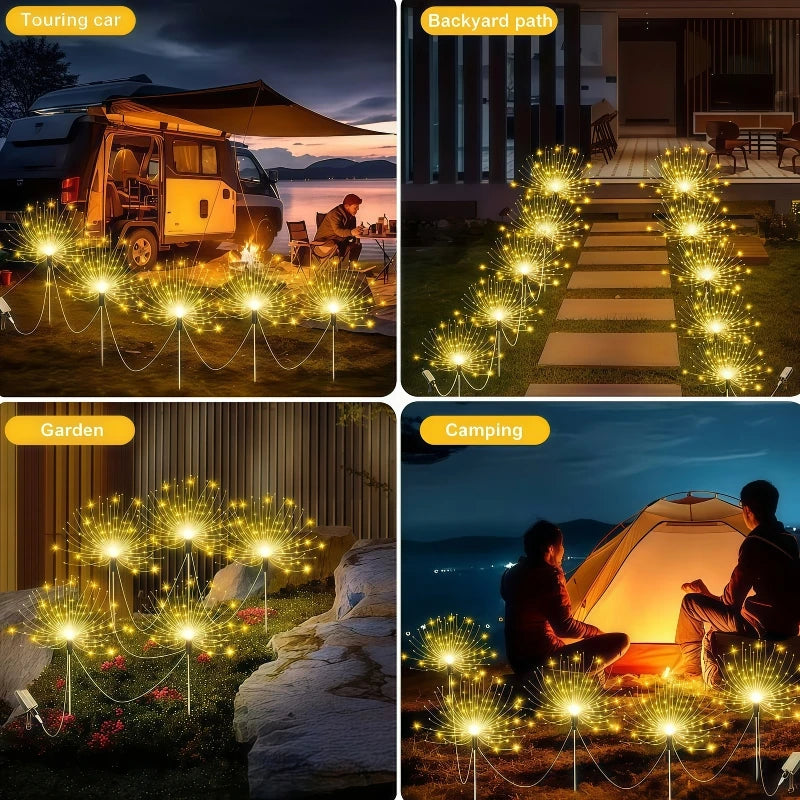 lumière solaire feu d'artifice multicolore moderne extérieure clignotante jardin allée patio festif led autonomes