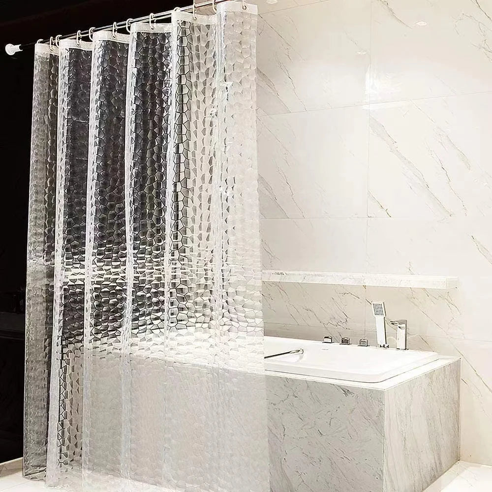 rideau douche transparent hexagonnel texture moderne 3d translucide gris ourlet standard 80x180cm