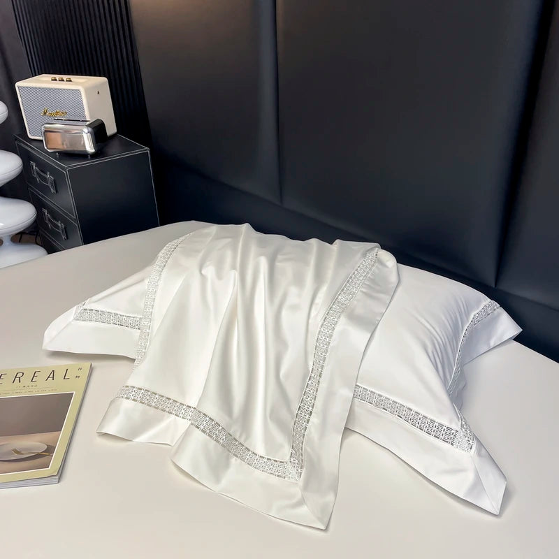 lit parure blanc moderne bordure décorative ultra doux 100 coton pièces drap housse taies