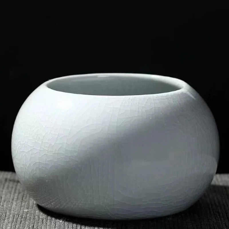 pot fleurs céramique porcelaine glacé craquelé moderne minimaliste vert gris opaque