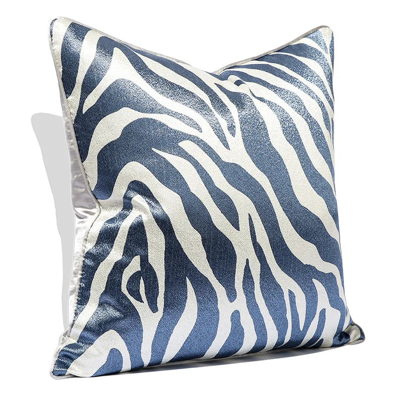 housse coussin jacquard motif zèbre moderne 100 polyester bleu marine noir marronclair blanc 60x60cm