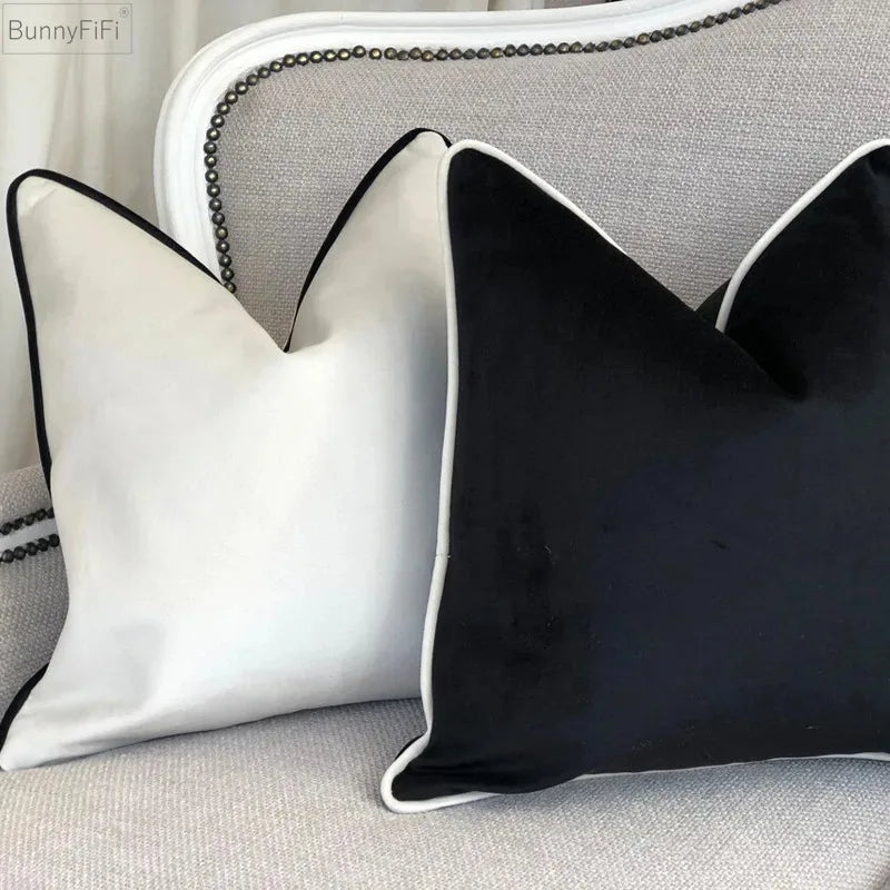 housse coussin velours noir blanc moderne élégant 30x50cm 45x45cm 50x50cm