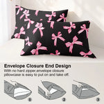 housse couette motif noeuds rose fond noir ensemble literie moderne deux taies oreillers polyester
