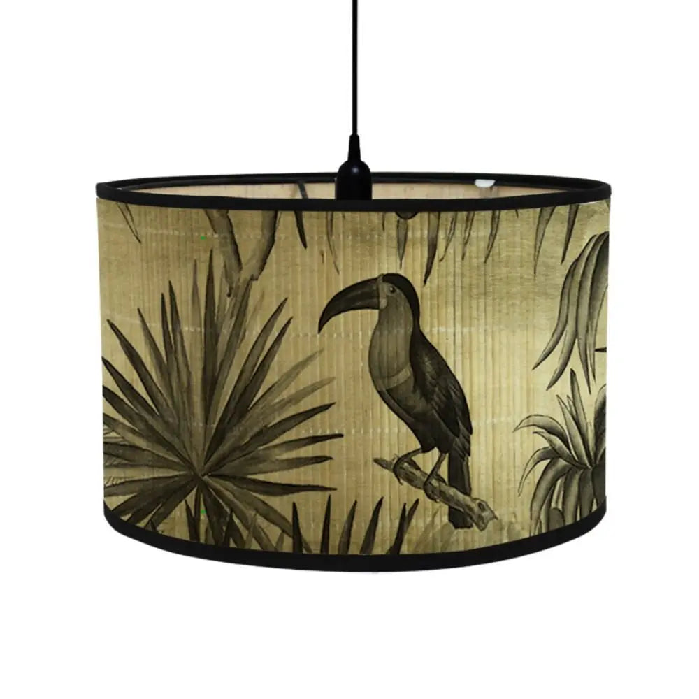 abat jour vintage imprimé tropical oiseaux plantes suspension couleur beige noir vert rouge jaune