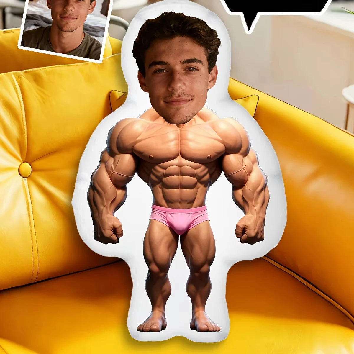 coussin personnalisé muscle homme impression photo polyester coton taille 10cm 20cm 30cm 40cm 50cm