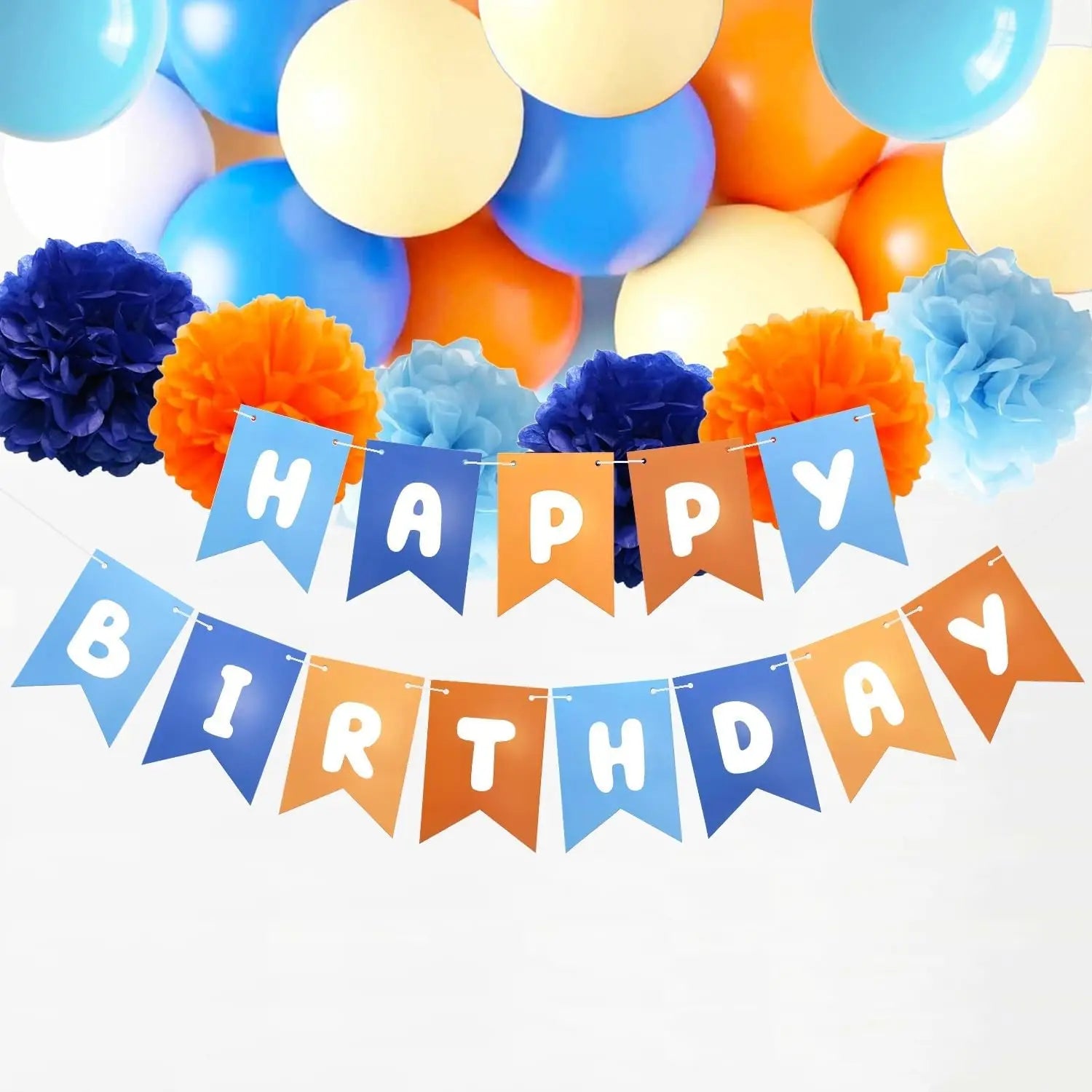 Décoration fête enfant avec bannière bleu orange