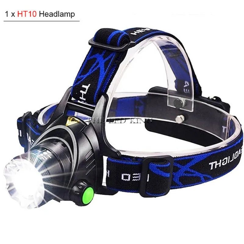 lampe frontale led 30w bleu noir 180deg clip camping pêche