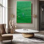 peinture l'huile abstraite contemporaine vert foncé vert clair beige lignes ondulées toile sans cadre