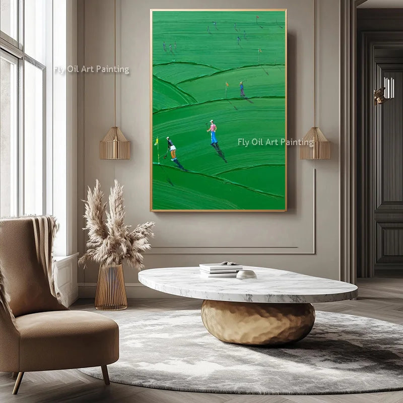 peinture l'huile abstraite contemporaine vert foncé vert clair beige lignes ondulées toile sans cadre