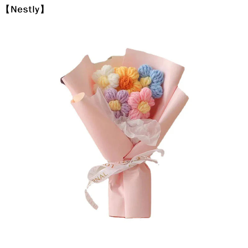 bouquet fleurs artificielles tricotées coton violet rose bleu modernes décoration intérieure anniversaire mariage valentin
