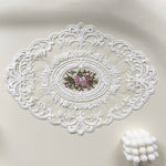 serviettes table brodées dentelle florale classique romantique blanc beige tissu rond opaques
