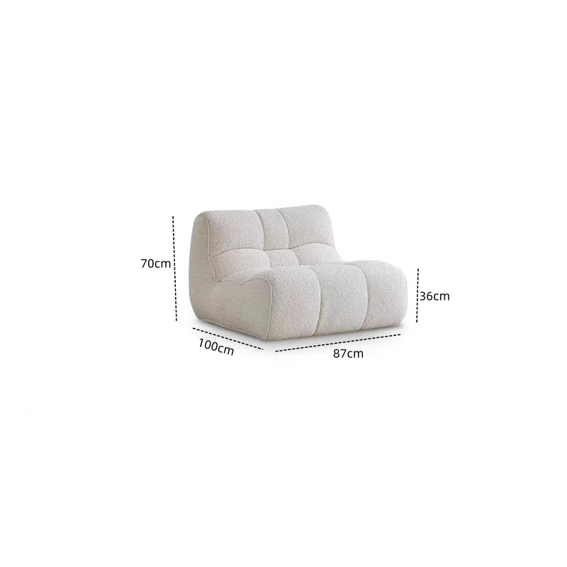 Fauteuil moderne tissu bouclé beige clair coussins d'assise dossier minimaliste