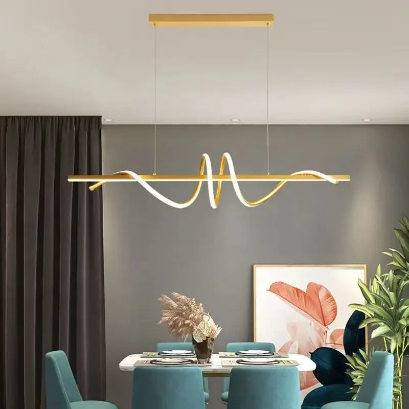 lampe suspendue moderne spirale lumineuse noir blanc doré chambre salon étudiant