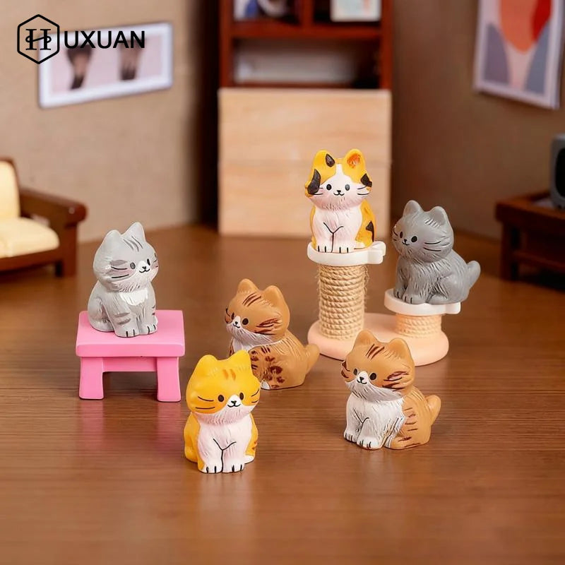 figurines chats miniatures peintes résine gris orange blanc décoratives mignonnes intérieur extérieur