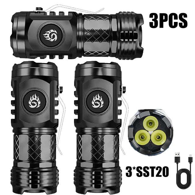 lampe torche rechargeable led 1000lm noir clip étanche 18350 compact usb emergency camping