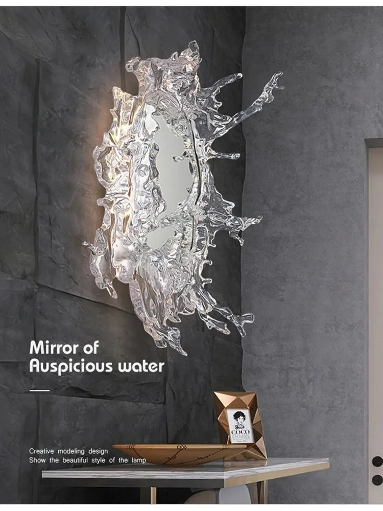Applique murale fleur d'eau avec miroir gris éclairé