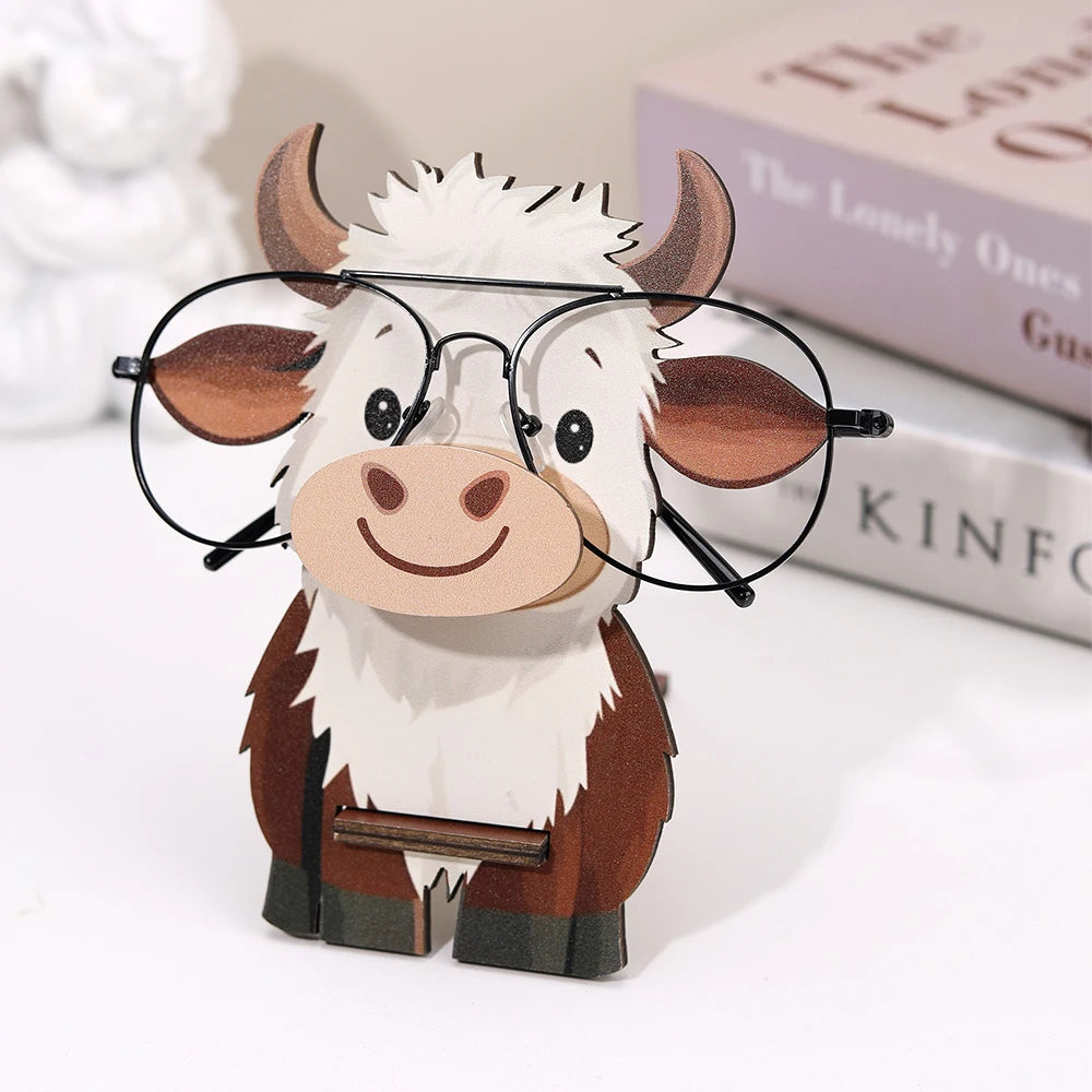 support rangement lunettes forme vache bois blanc marron cartoon decoratif maison