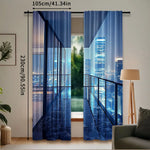 rideau moderne bleu imprimé ville semi transparent contemporain 75x166cm 105x230cm 130x210cm polyester