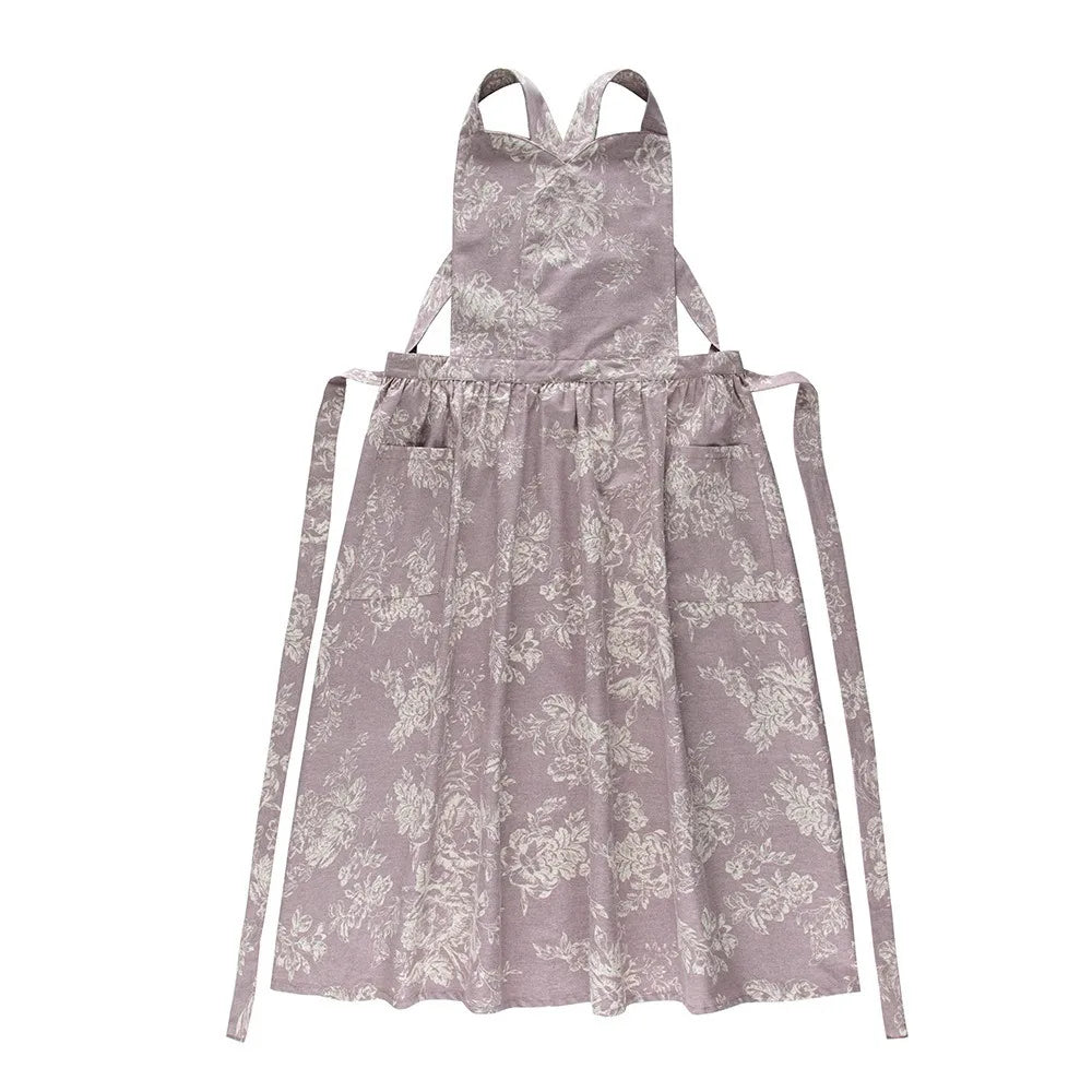 tablier floral vintage vert clair poche épaulettes croisées romantique impriméversible