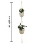 support plante suspendue macramé boho panier blanc noeuds réguliers artisanal pot fleuri