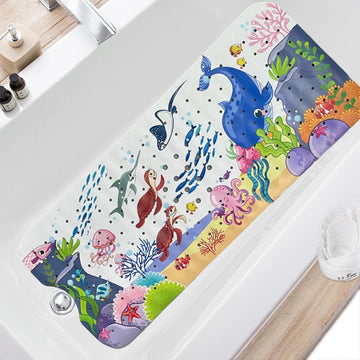 tapis bain enfant motif marin poissons coraux antidérapant ventouses salle bain 40x100cm