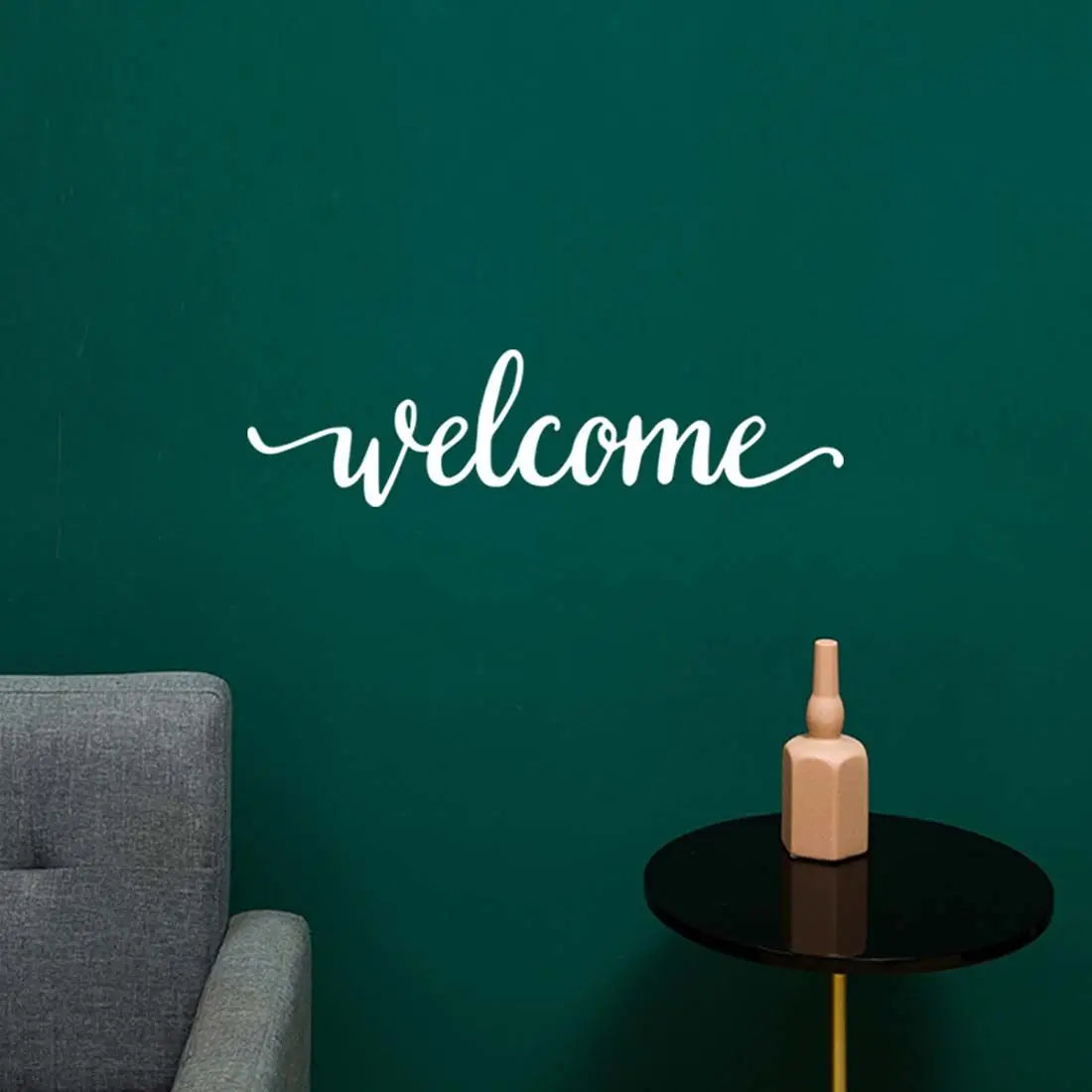 autocollant mural welcome noir blanc moderne calligraphique adhésif chambre salon decoration