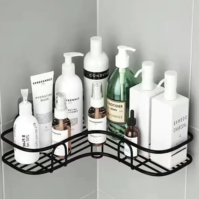 étagère salle bain moderne adhésive métal grille noir produits toilette rangement chambre