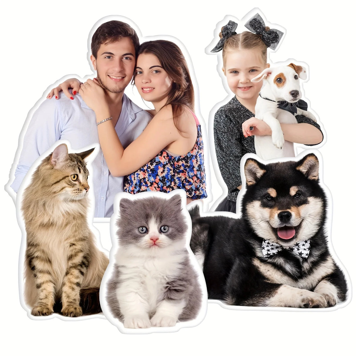 coussin imprimé animaux chat chien blanc gris personnalisable taille 10cm 20cm 30cm 40cm 60cm