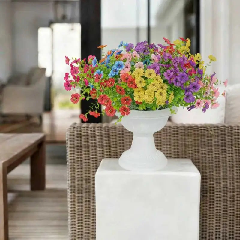 bouquet fleurs artificielles violettes roses intérieur décoration moderne minimalisteiaux mariage pendaison crémaillère