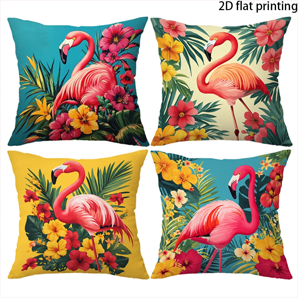 taies d'oreiller moderne imprimé flamants roses fleurs tropicales polyester respectueux environnement 40x40cm 45x45cm 50x50cm