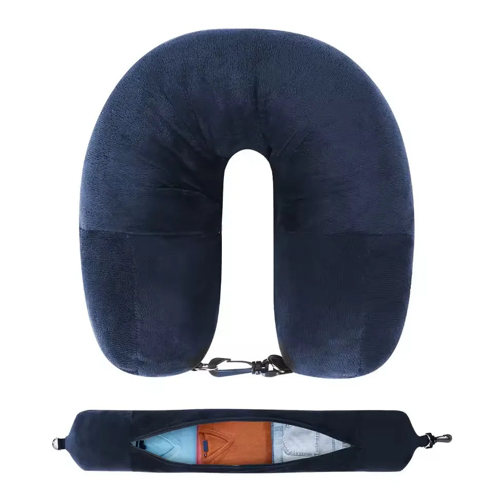 coussin voyage forme soie polyester velours noir confortable poche boucle ajustable