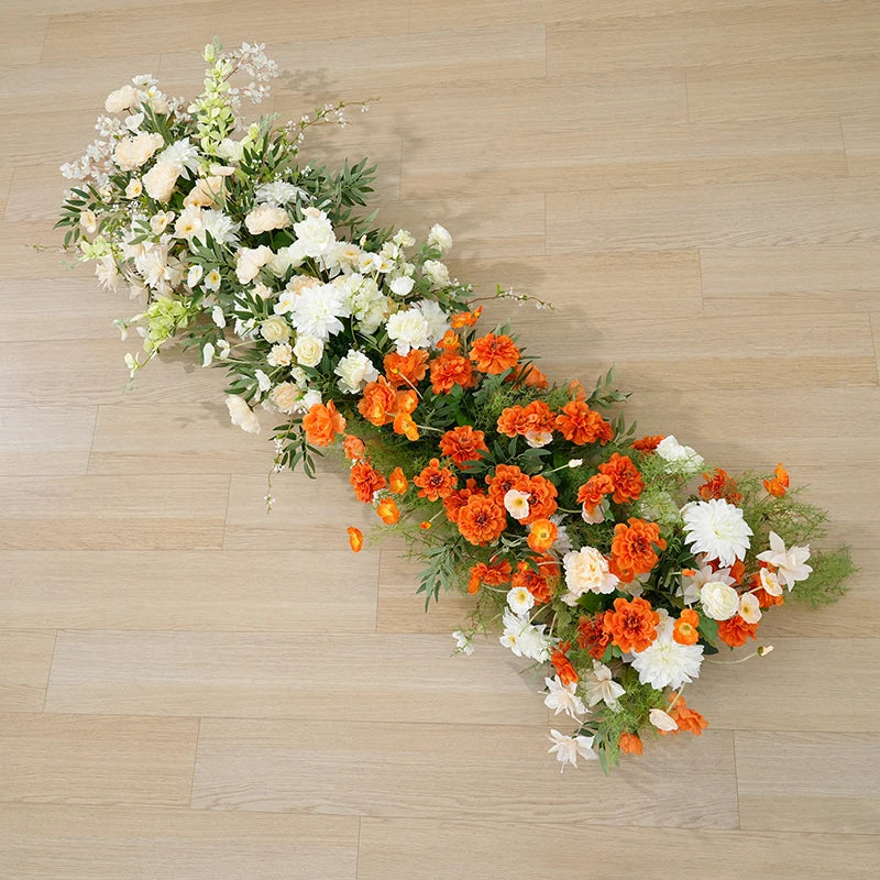 arche fleurs mariage deco exterieur blanc orange vert classique festif