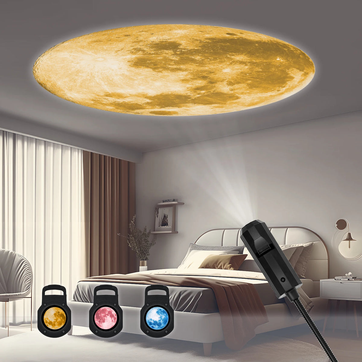 projecteur mural led lune or rose bleu moderne clips