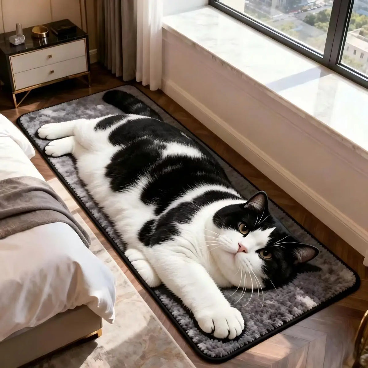 tapis gris imprimé chats moderne antidérapant hand washable durable résistant taches chambre bain
