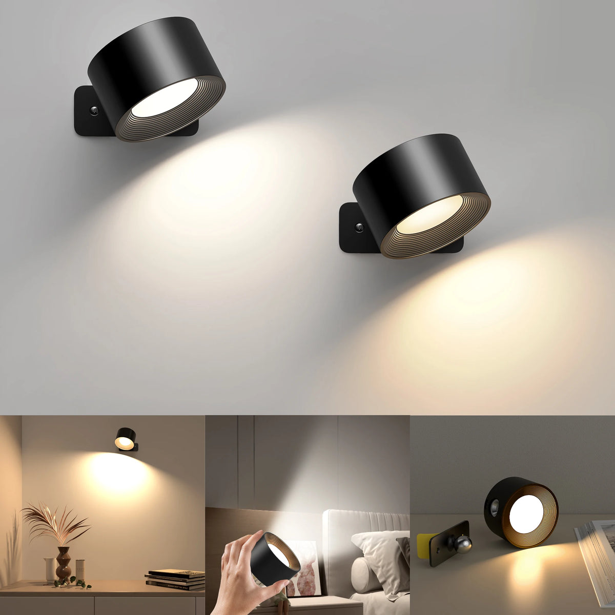 lampes murales led noir moderne minimaliste modes couleur télécommande rechargeable tactile