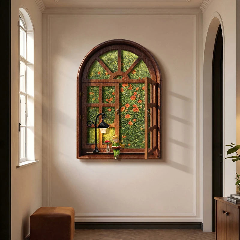 applique murale led fenêtre décorative fleurs orange feuilles vertes classique salon intérieur