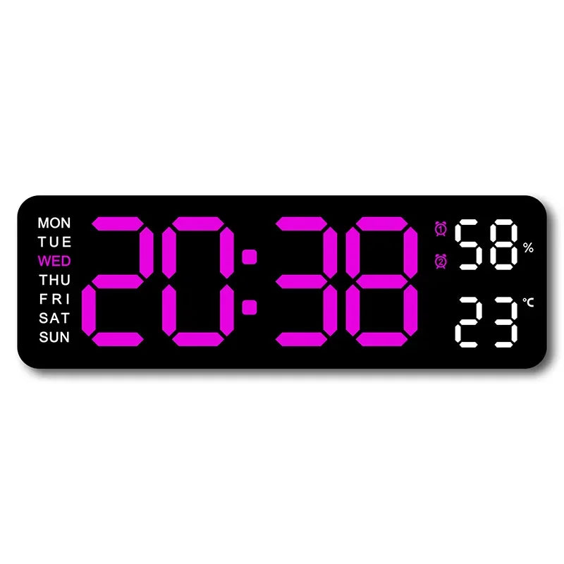 horloge numérique murale led noir bleu vert affichage temperature humidite réveil électronique aiguille moderne