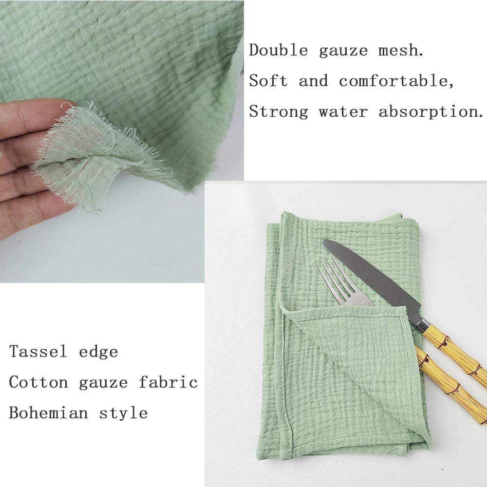 serviettes tissu coton double gaze multicolore boho chic bordure frangée réutilisable maison fête