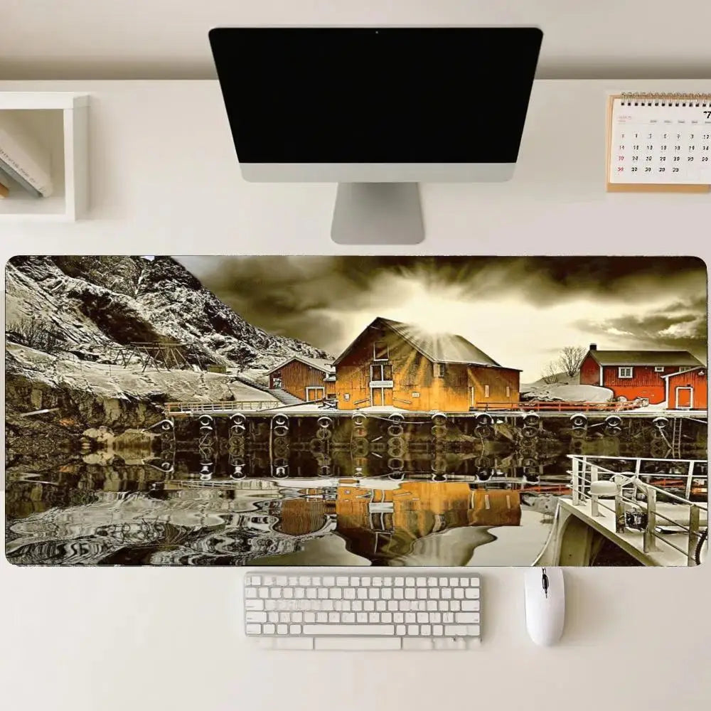 tapis souris gaming noir hiver panoramique moderne grande taille scène dramatique