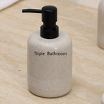 ensemble salle bain moderne beige clair plateau gobelet trousse coton flacon savon brosse dents