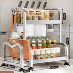 étagère cuisine métal argenté support couteaux bocaux épices rangement comptoir
