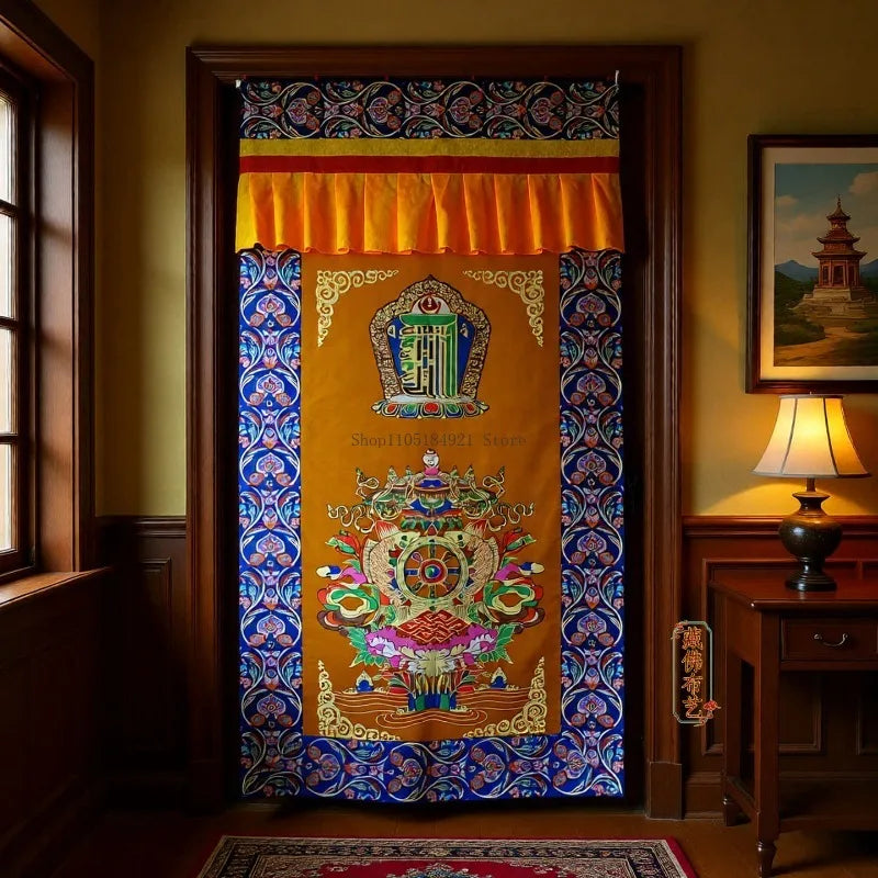 rideau porte ornements traditionnels motifs floraux artisanal couleur rouge bleu orange ethnique decoration maison